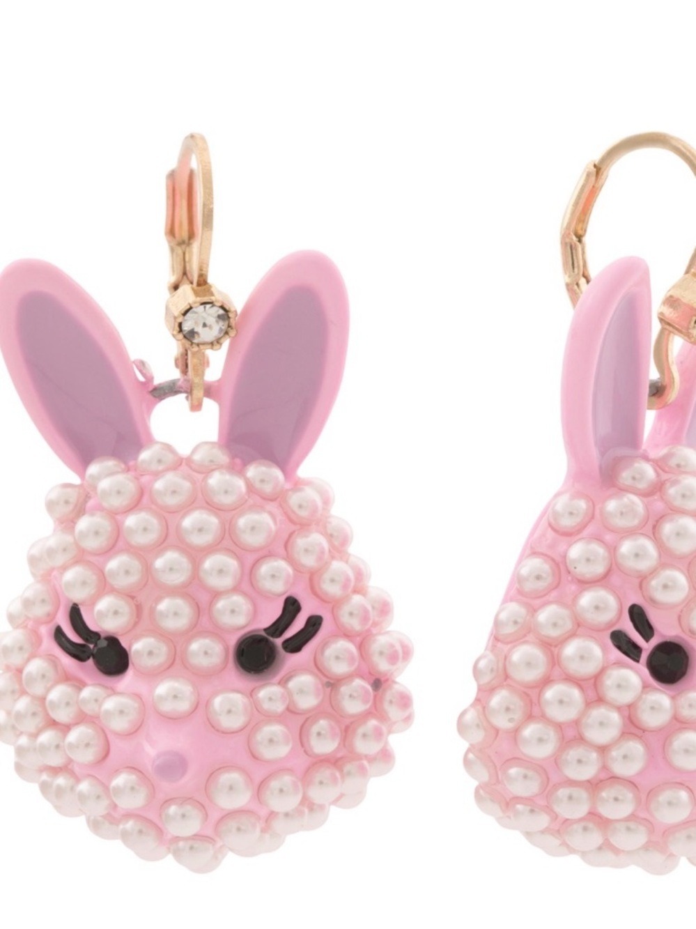 Betsey Johnson Pink Beaded Bunny Charm Earrings - Picture 2 of 2